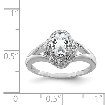 Sterlingsilber Rhodiniert Diamant. & Weiß Topas Ring