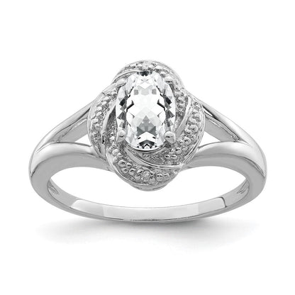 Sterlingsilber Rhodiniert Diamant. & Weiß Topas Ring