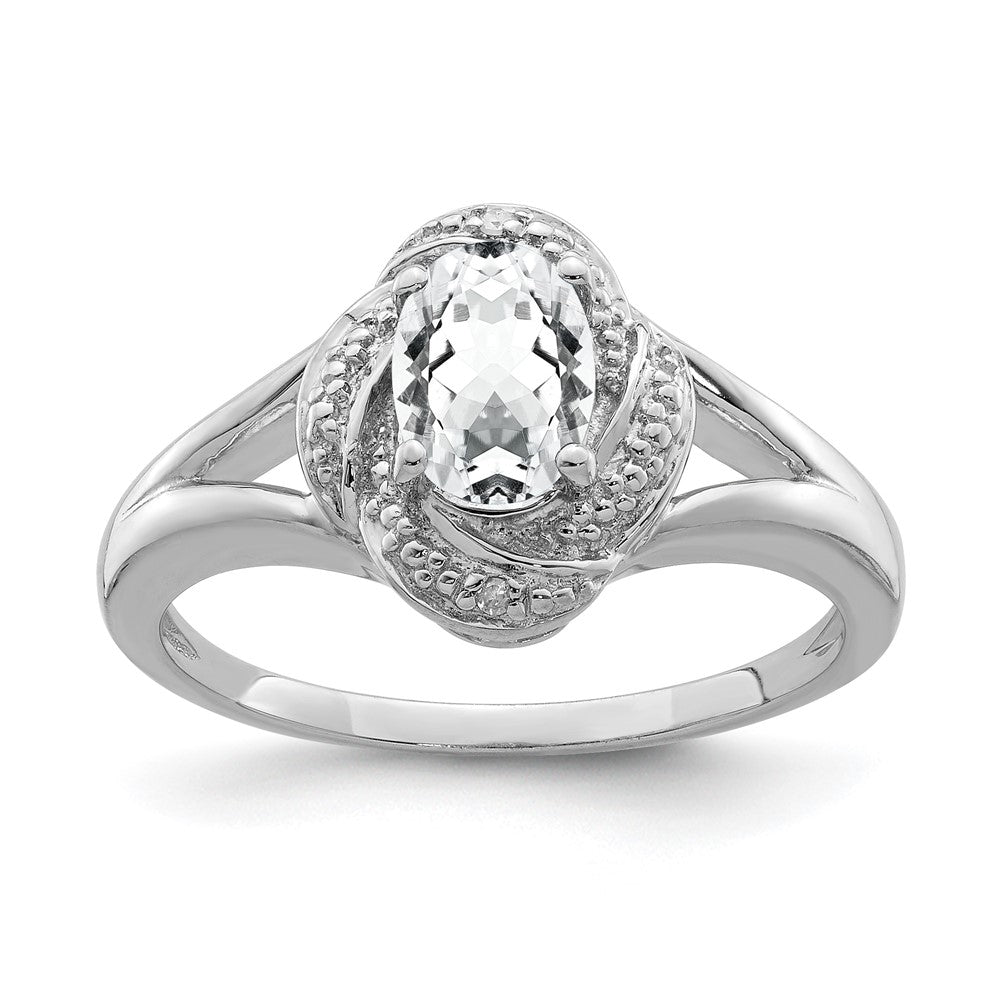 Sterlingsilber Rhodiniert Diamant. & Weiß Topas Ring