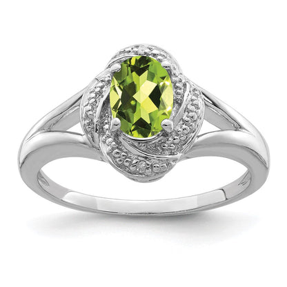 Sterlingsilber Rhodiniert Diamant. & Peridot Ring