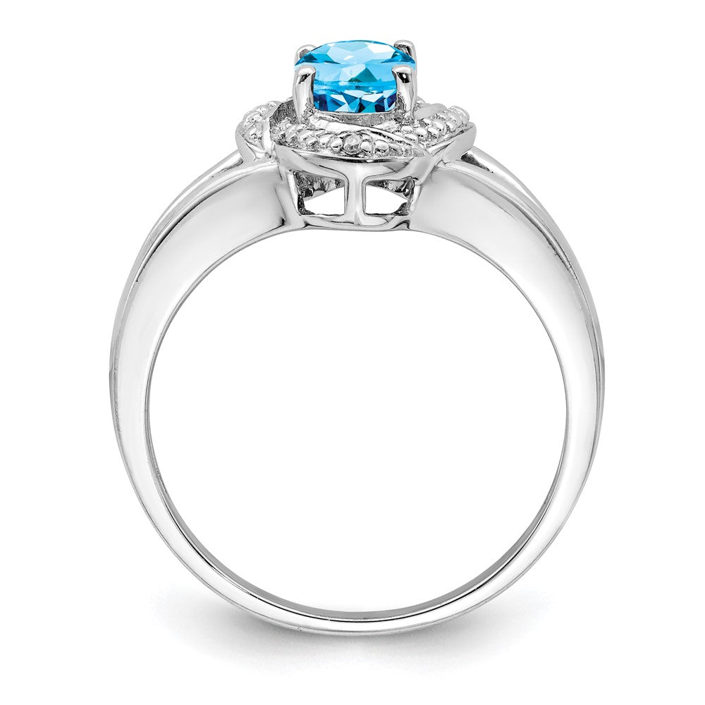 Sterlingsilber Rhodiniert Diamant. & Blautopas Ring
