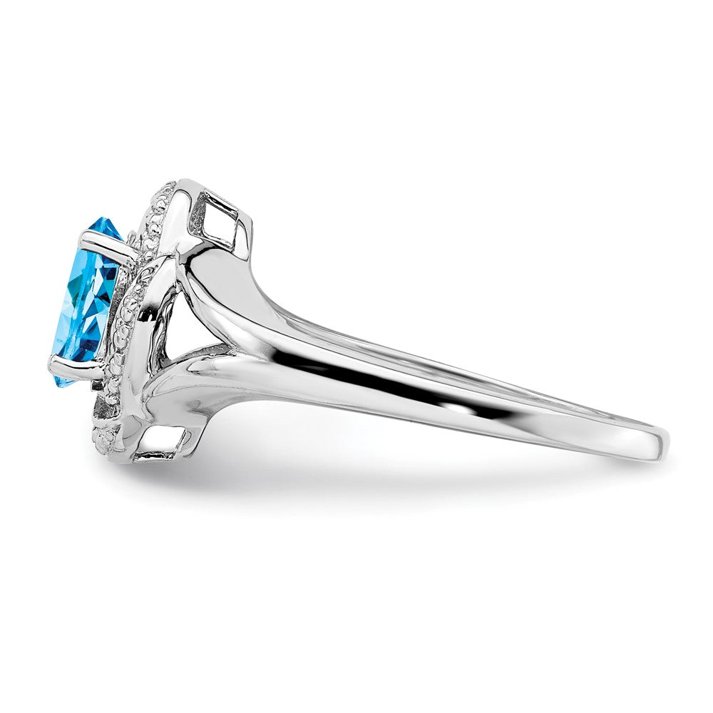 Sterlingsilber Rhodiniert Diamant. & Blautopas Ring