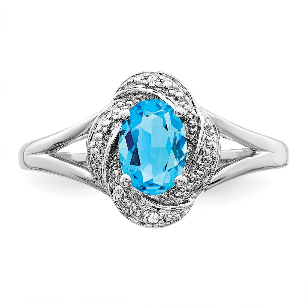 Sterlingsilber Rhodiniert Diamant. & Blautopas Ring