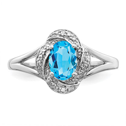 Sterlingsilber Rhodiniert Diamant. & Blautopas Ring