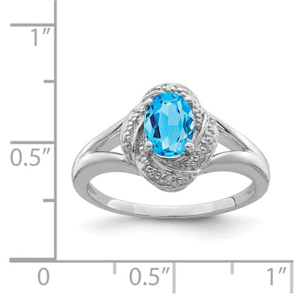 Sterlingsilber Rhodiniert Diamant. & Blautopas Ring