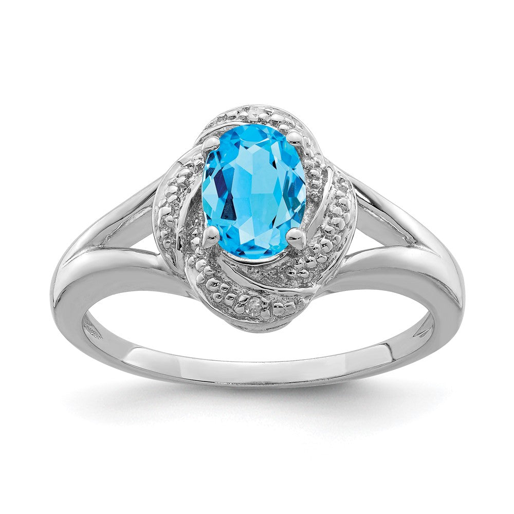Sterlingsilber Rhodiniert Diamant. & Blautopas Ring