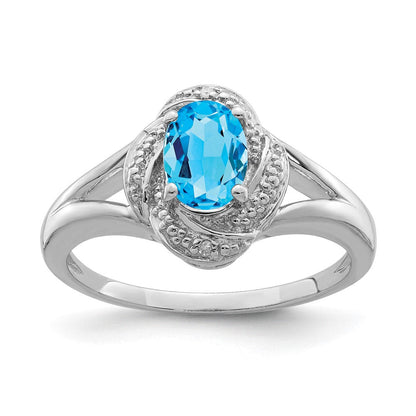 Sterlingsilber Rhodiniert Diamant. & Blautopas Ring