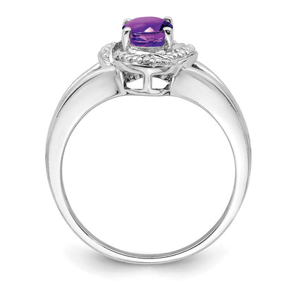Sterlingsilber Rhodiniert Diamant. & Amethyst Ring