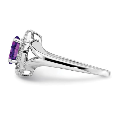 Sterlingsilber Rhodiniert Diamant. & Amethyst Ring
