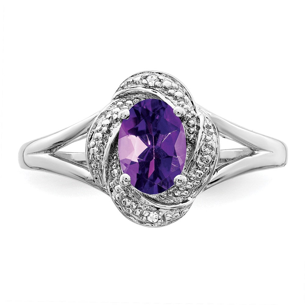 Sterlingsilber Rhodiniert Diamant. & Amethyst Ring