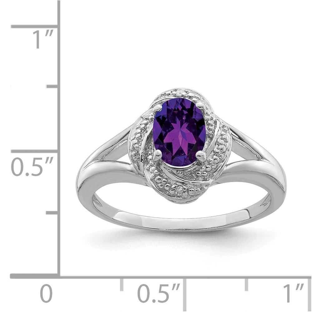Sterlingsilber Rhodiniert Diamant. & Amethyst Ring