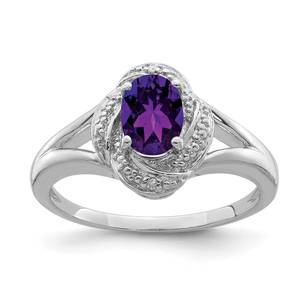 Sterlingsilber Rhodiniert Diamant. & Amethyst Ring