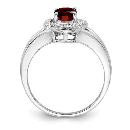 Sterlingsilber Rhodiniert Diamant. & Granat Ring