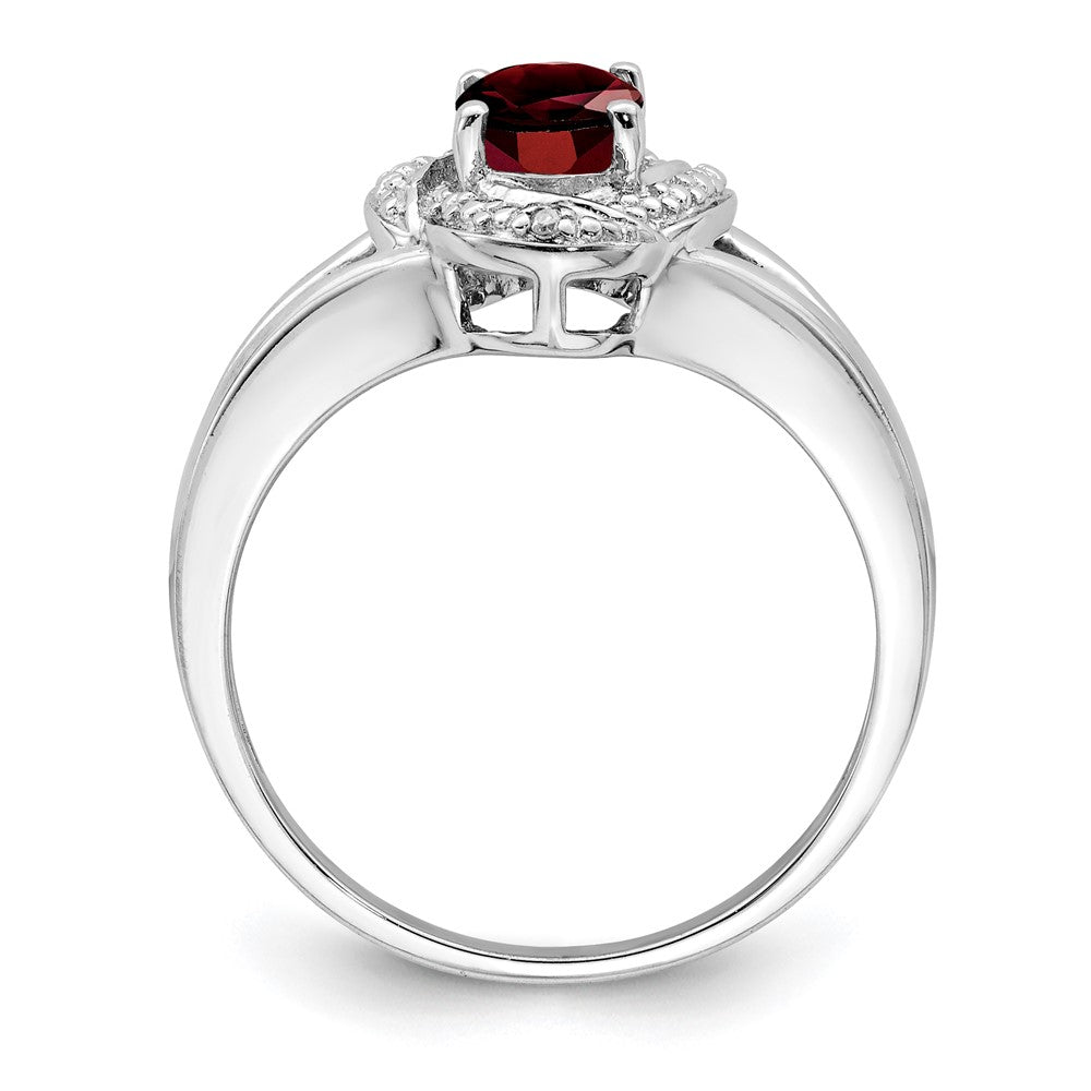 Sterlingsilber Rhodiniert Diamant. & Granat Ring