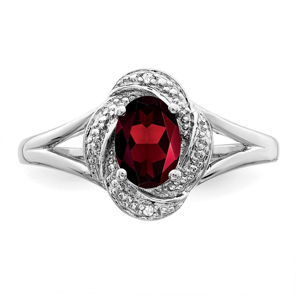 Sterlingsilber Rhodiniert Diamant. & Granat Ring