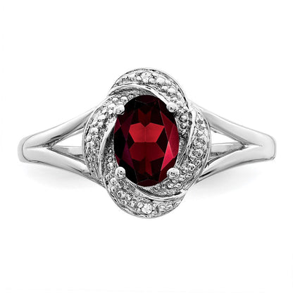 Sterlingsilber Rhodiniert Diamant. & Granat Ring