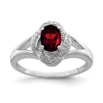 Sterlingsilber Rhodiniert Diamant. & Granat Ring