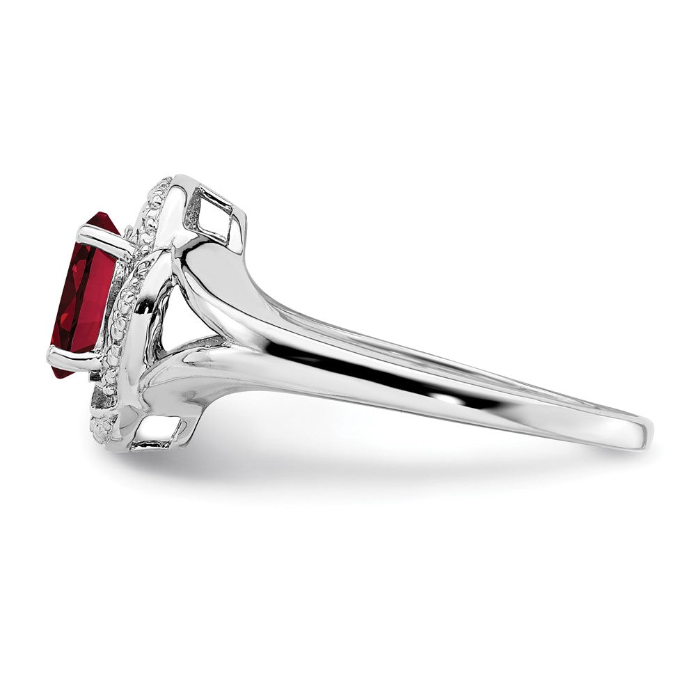 Sterlingsilber Rhodiniert Diamant. & Erzeugt Rubin Ring