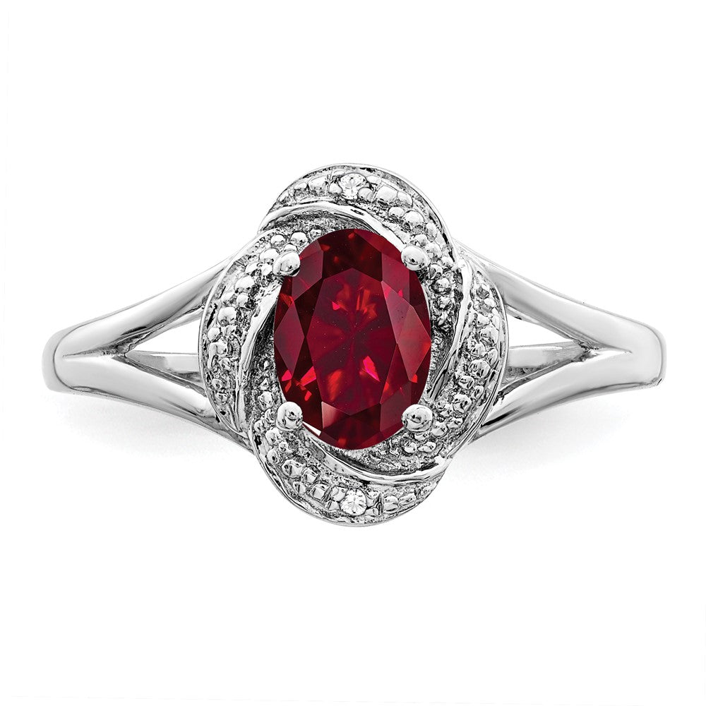 Sterlingsilber Rhodiniert Diamant. & Erzeugt Rubin Ring