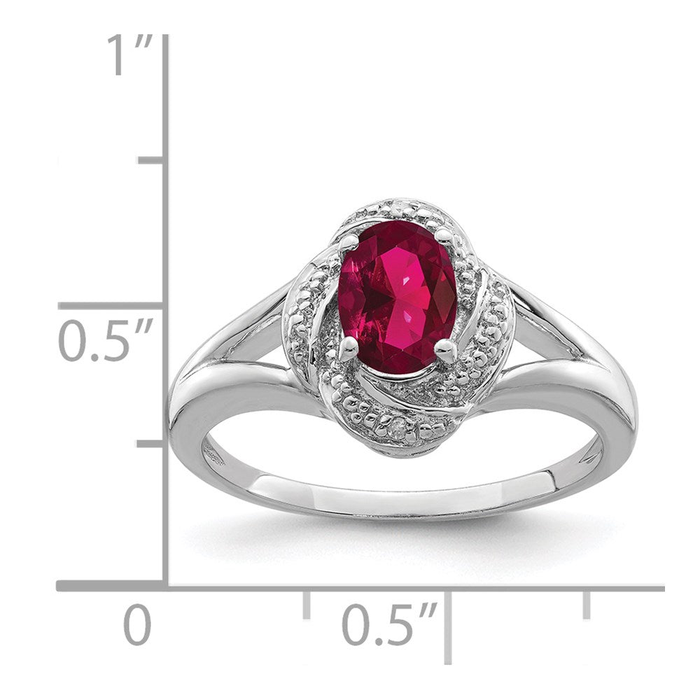 Sterlingsilber Rhodiniert Diamant. & Erzeugt Rubin Ring