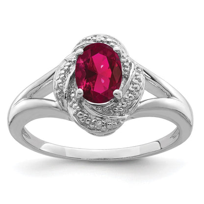 Sterlingsilber Rhodiniert Diamant. & Erzeugt Rubin Ring