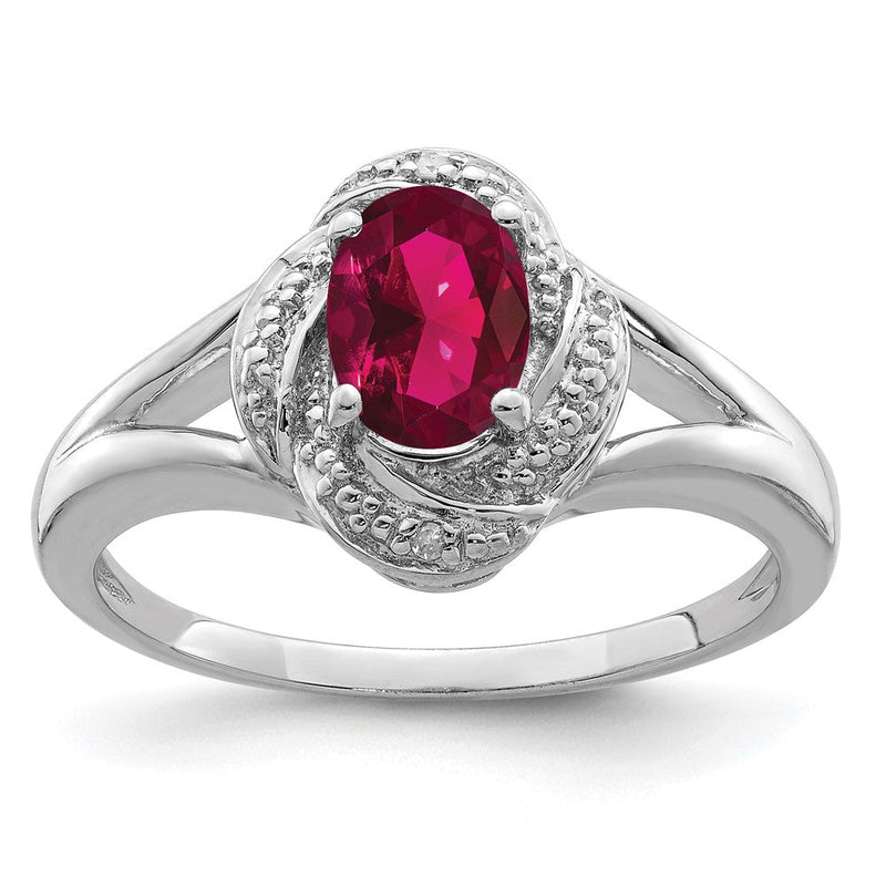 Sterlingsilber Rhodiniert Diamant. & Erzeugt Rubin Ring