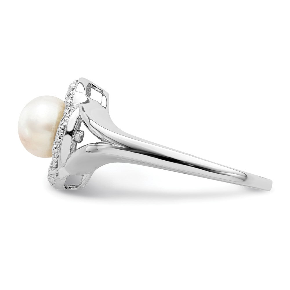 Sterlingsilber Rhodiniert Diamant. & Fw Zuchtperle Ring