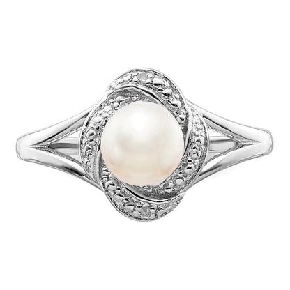 Sterlingsilber Rhodiniert Diamant. & Fw Zuchtperle Ring