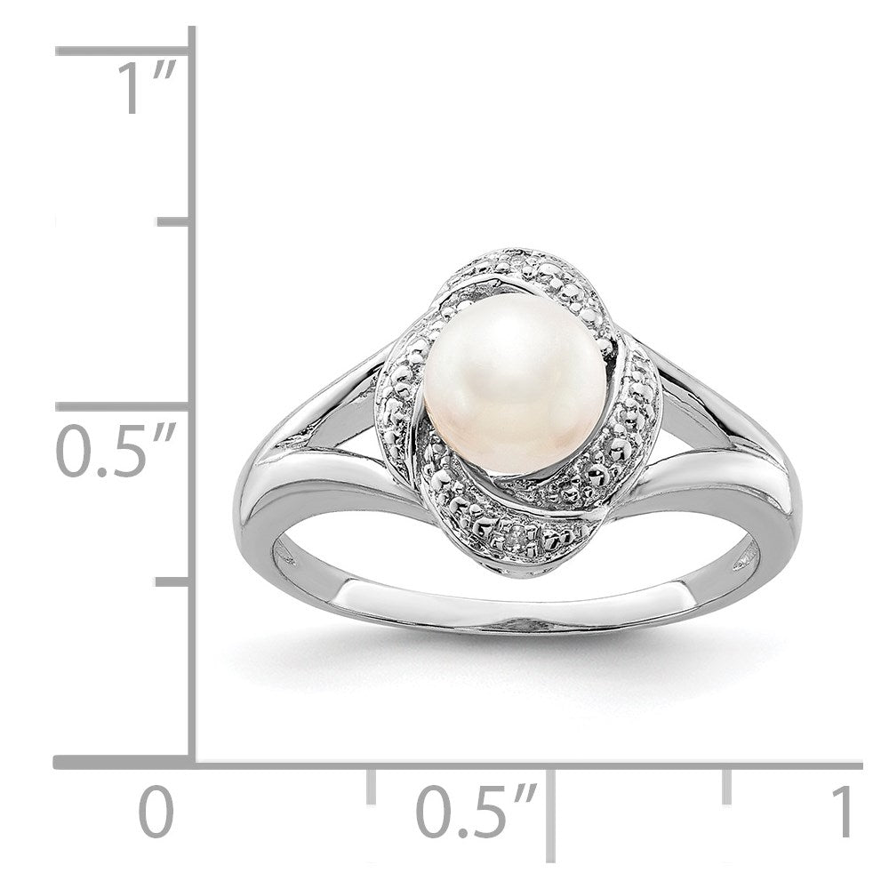 Sterlingsilber Rhodiniert Diamant. & Fw Zuchtperle Ring