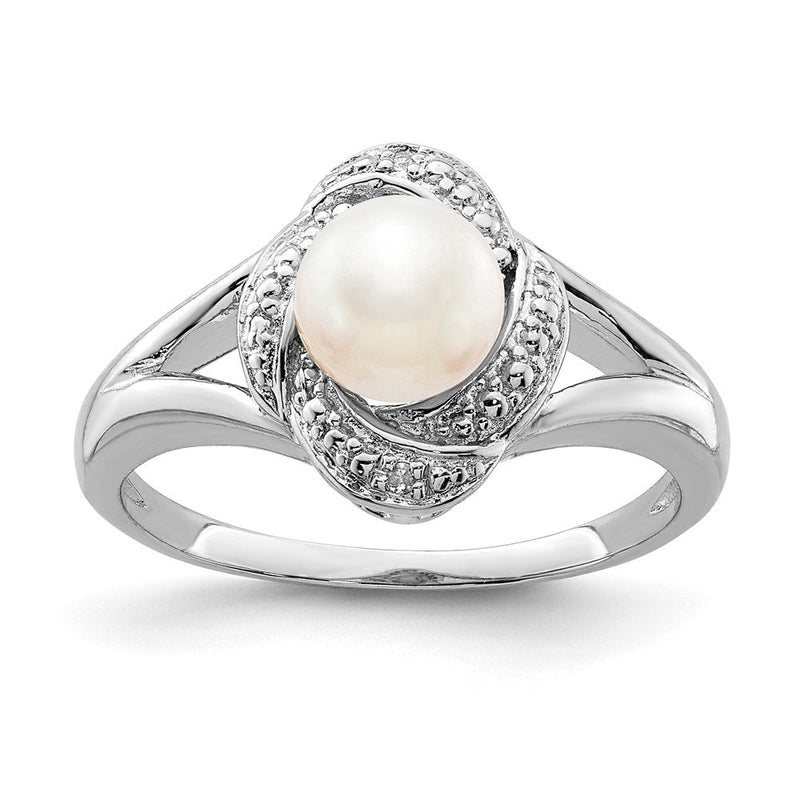 Sterlingsilber Rhodiniert Diamant. & Fw Zuchtperle Ring