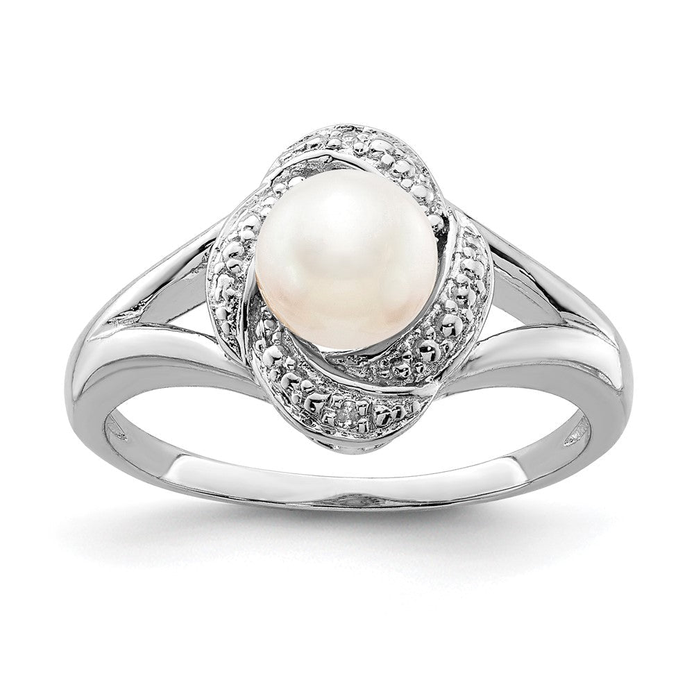 Sterlingsilber Rhodiniert Diamant. & Fw Zuchtperle Ring