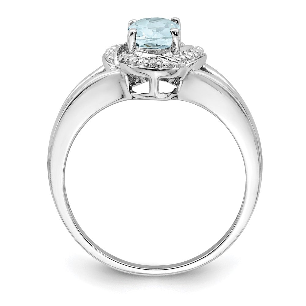Sterlingsilber Rhodiniert Diamant. & Aquamarin Ring