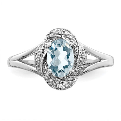 Sterlingsilber Rhodiniert Diamant. & Aquamarin Ring