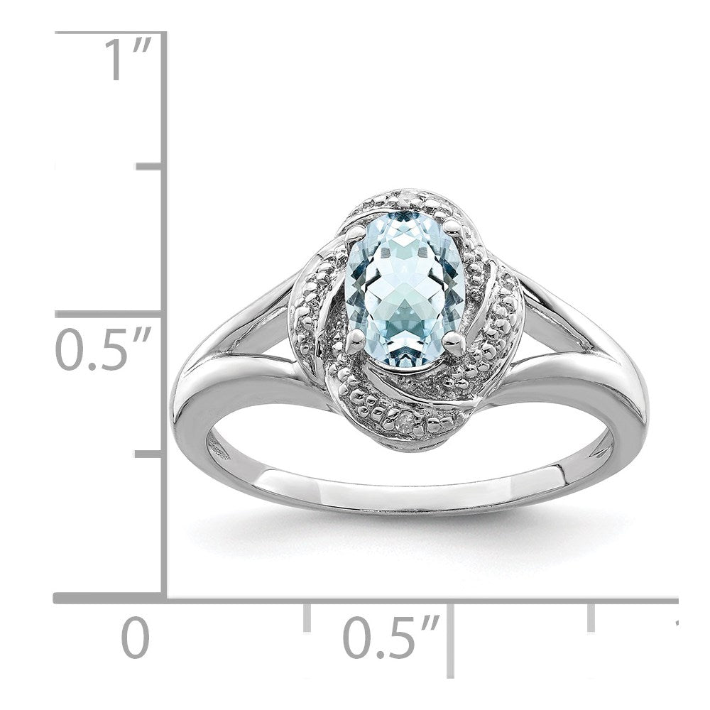 Sterlingsilber Rhodiniert Diamant. & Aquamarin Ring