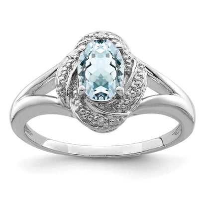 Sterlingsilber Rhodiniert Diamant. & Aquamarin Ring