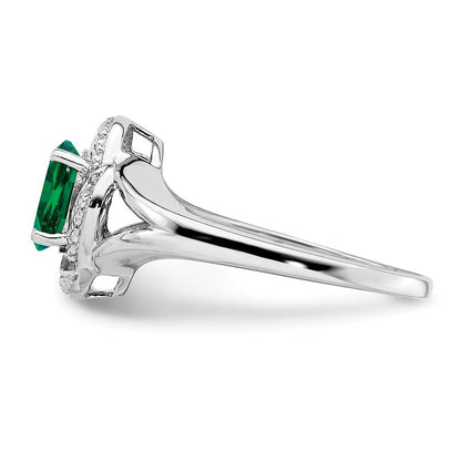 Sterlingsilber Rhodiniert Diamant. & Erzeugt Smaragd Ring
