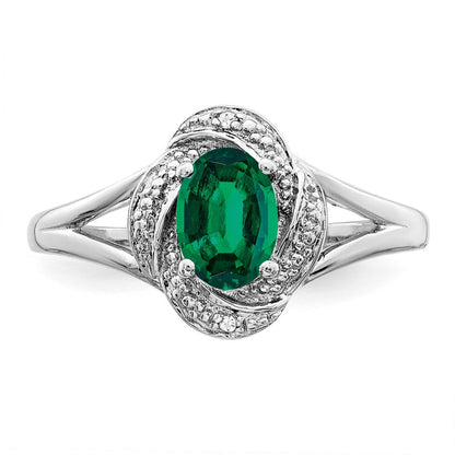 Sterlingsilber Rhodiniert Diamant. & Erzeugt Smaragd Ring