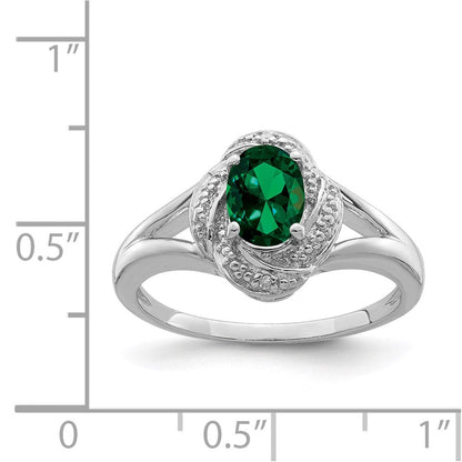 Sterlingsilber Rhodiniert Diamant. & Erzeugt Smaragd Ring
