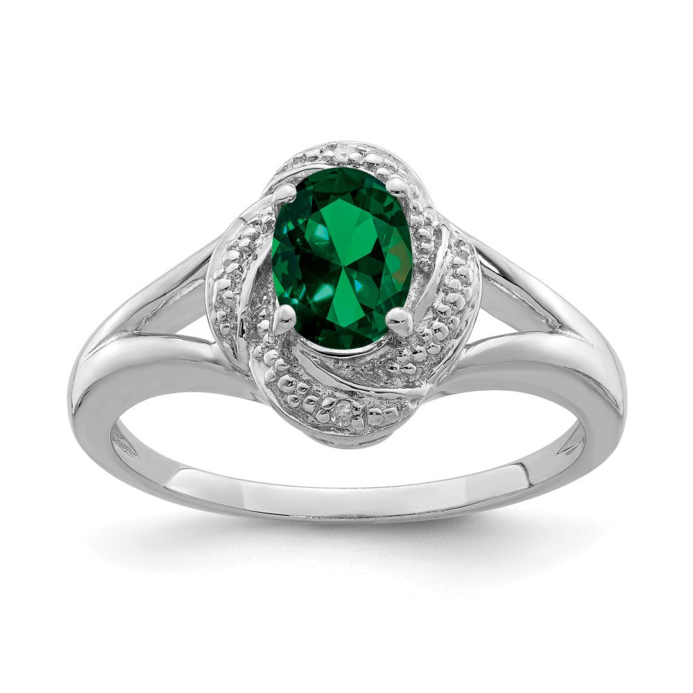 Sterlingsilber Rhodiniert Diamant. & Erzeugt Smaragd Ring