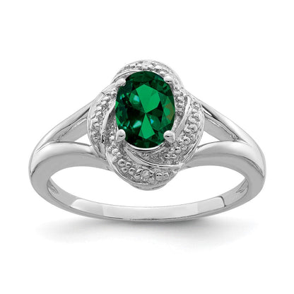 Sterlingsilber Rhodiniert Diamant. & Erzeugt Smaragd Ring