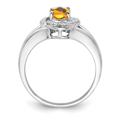 Sterlingsilber Rhodiniert Diamant. & Citrin Ring