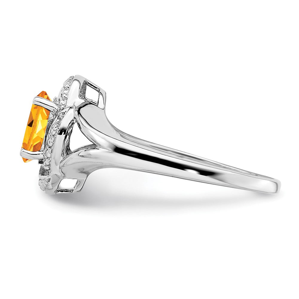 Sterlingsilber Rhodiniert Diamant. & Citrin Ring