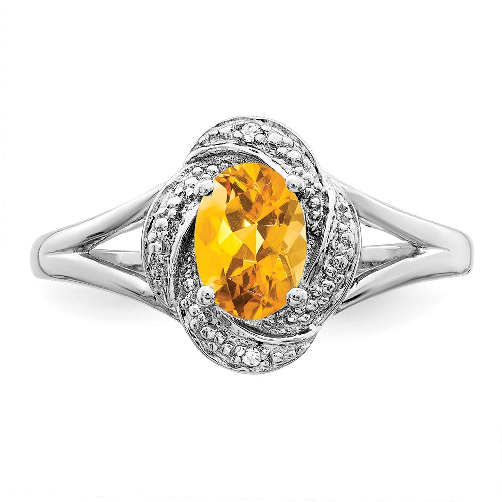 Sterlingsilber Rhodiniert Diamant. & Citrin Ring