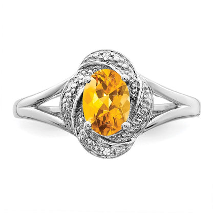 Sterlingsilber Rhodiniert Diamant. & Citrin Ring