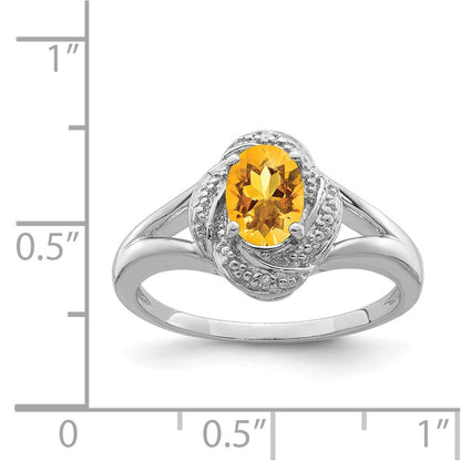 Sterlingsilber Rhodiniert Diamant. & Citrin Ring