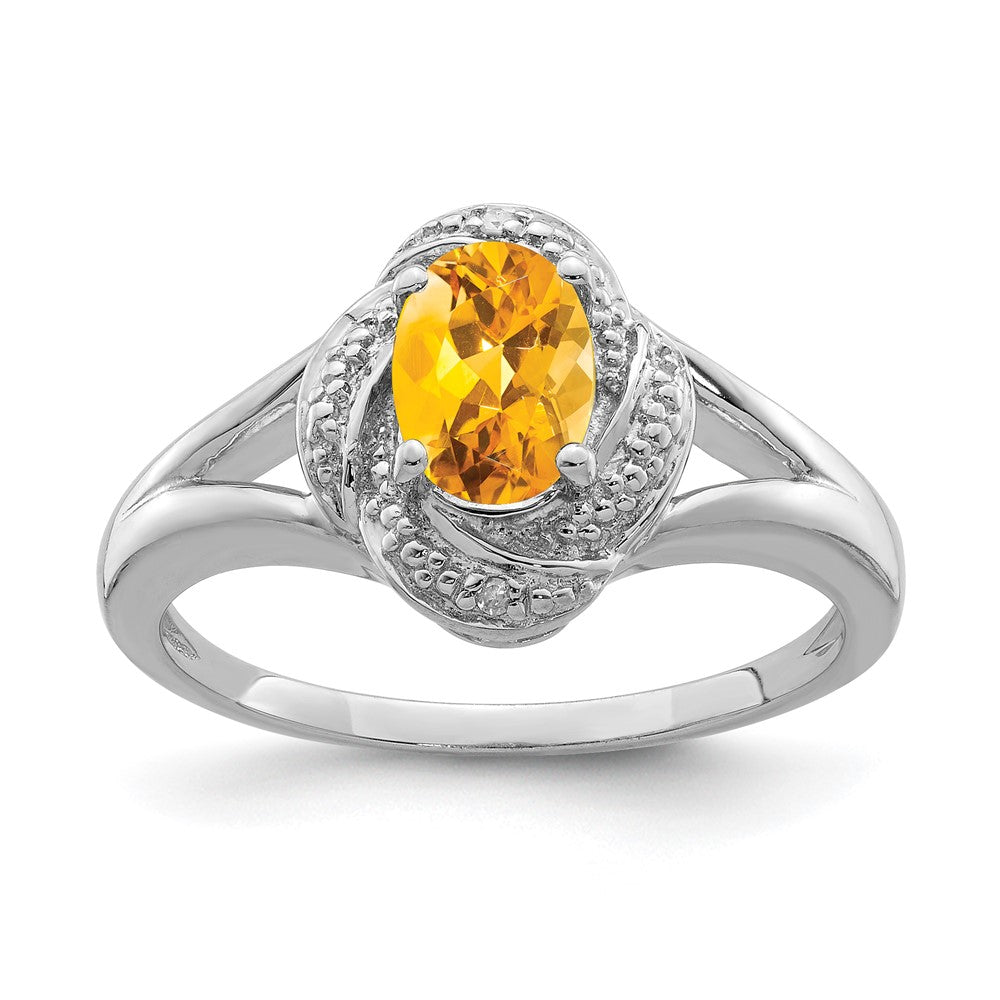 Sterlingsilber Rhodiniert Diamant. & Citrin Ring
