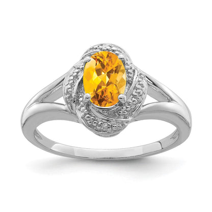 Sterlingsilber Rhodiniert Diamant. & Citrin Ring