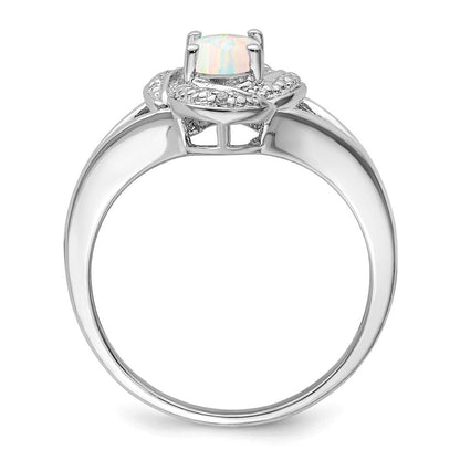 Sterlingsilber Rhodiniert Diamant. & Erzeugt Opal Ring
