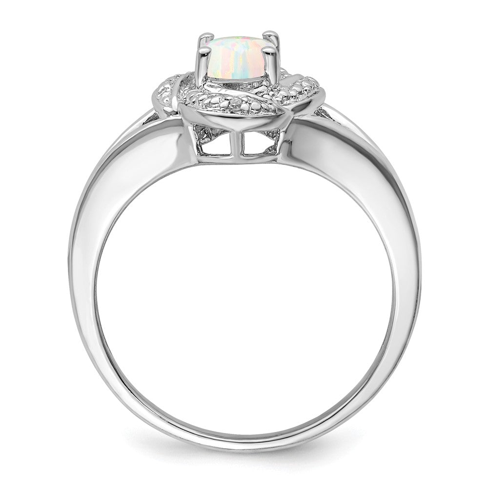 Sterlingsilber Rhodiniert Diamant. & Erzeugt Opal Ring