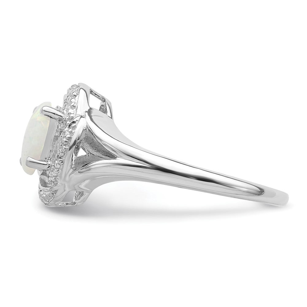 Sterlingsilber Rhodiniert Diamant. & Erzeugt Opal Ring